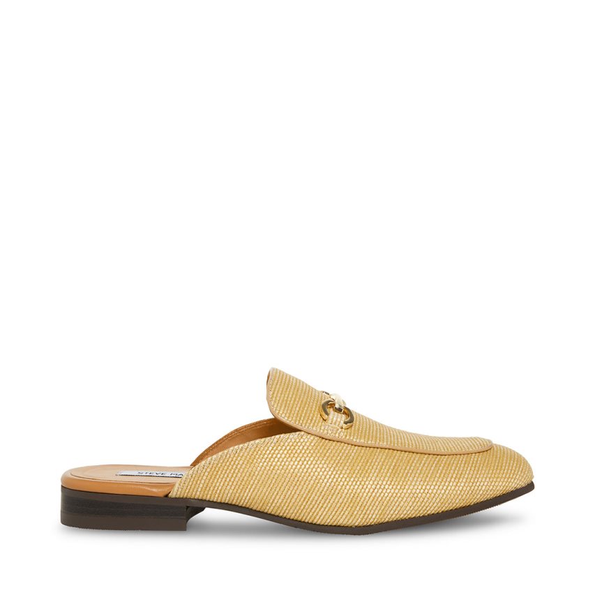 Gold Steve Madden Mateo Natural Raffia Men\'s Mules | PH 9851VWH